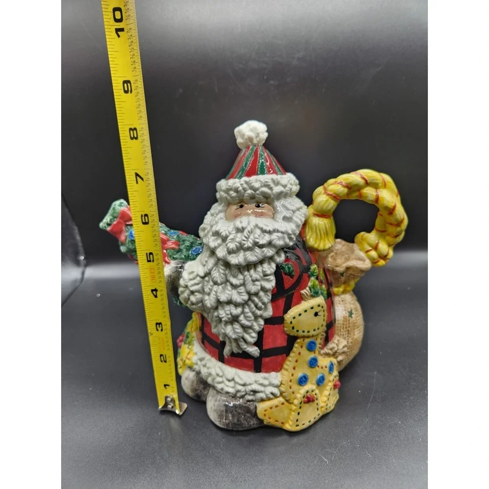 Festive Fitz And Floyd Christmas Holiday Teapot Homespun Ceramic Large